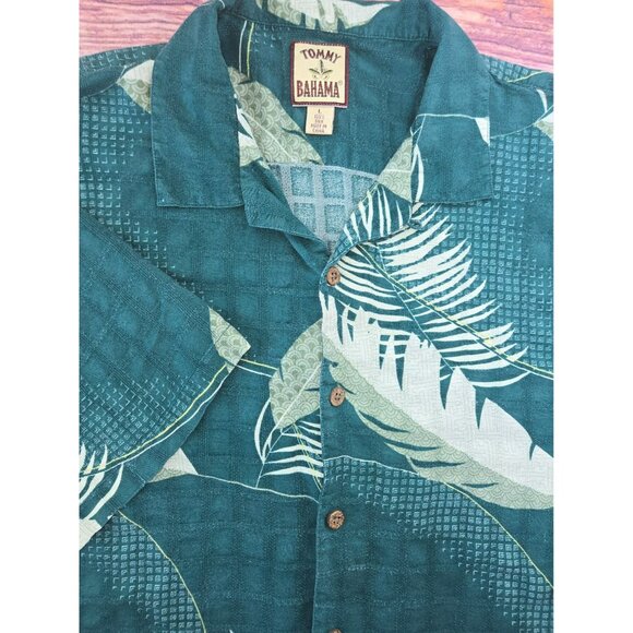 Tommy Bahama Mens Silk Hawaiian Shirt Large Green Palm Print Tropical - Picture 4 of 6
